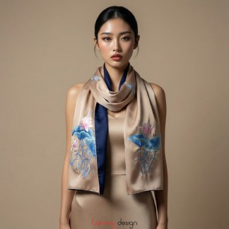 Silk scarf hand-embroidered with lotus 40*200 cm-Different models
